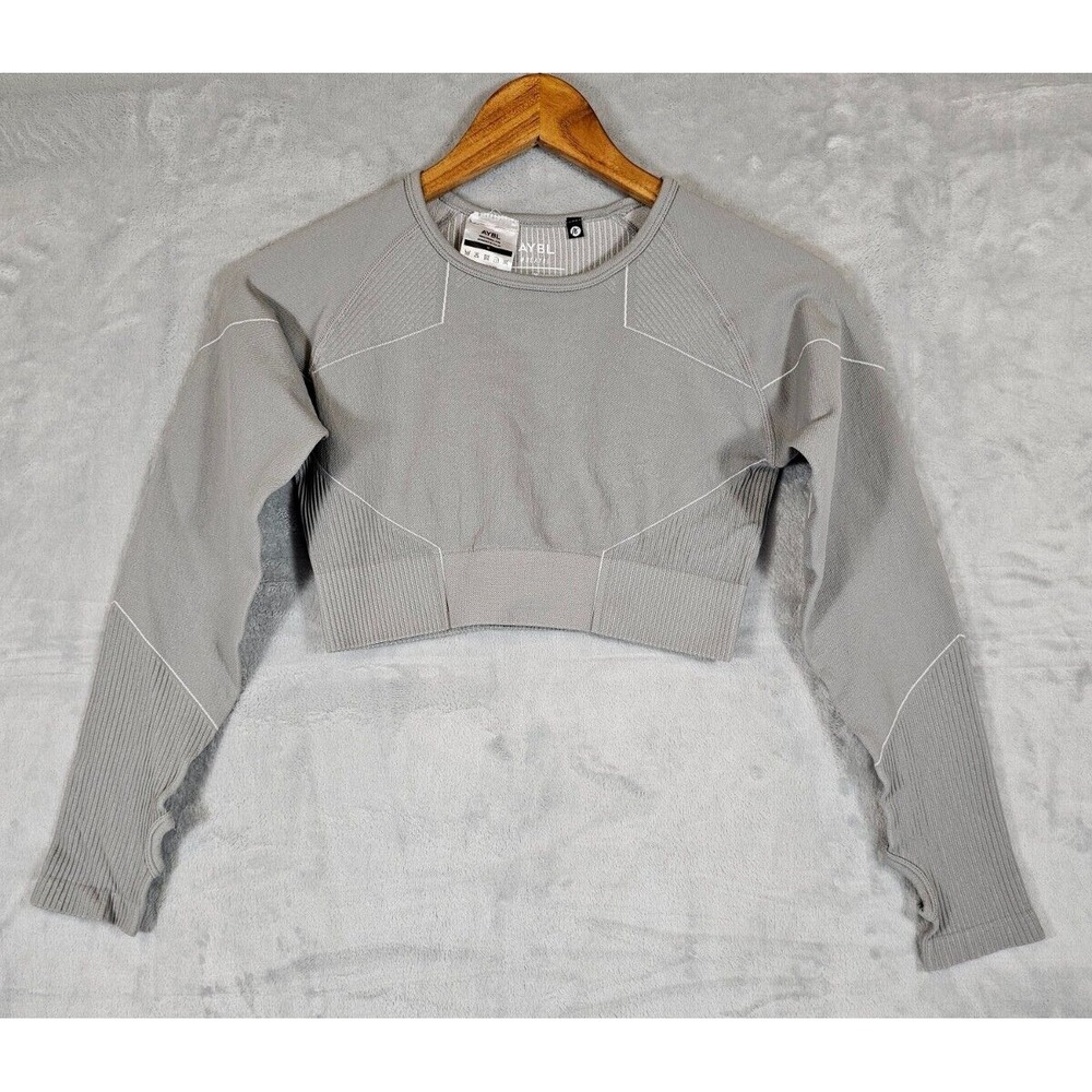AYBL Flex Seamless Gray Long Sleeve Crop‎ Top Size Medium Sports Gym Training